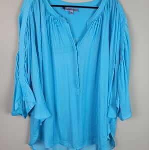Jennifer Lopez Women Plus Size Blue Long Sleeve Top